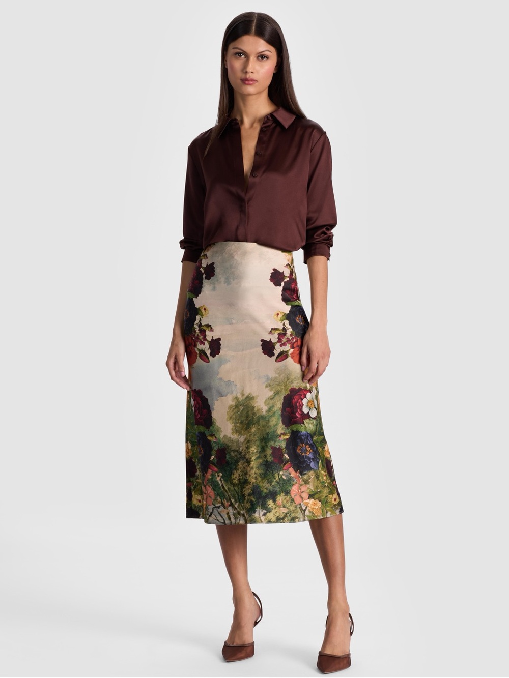 NWT $395 Alice Olivia Maeve Floral Print Slip Skirt